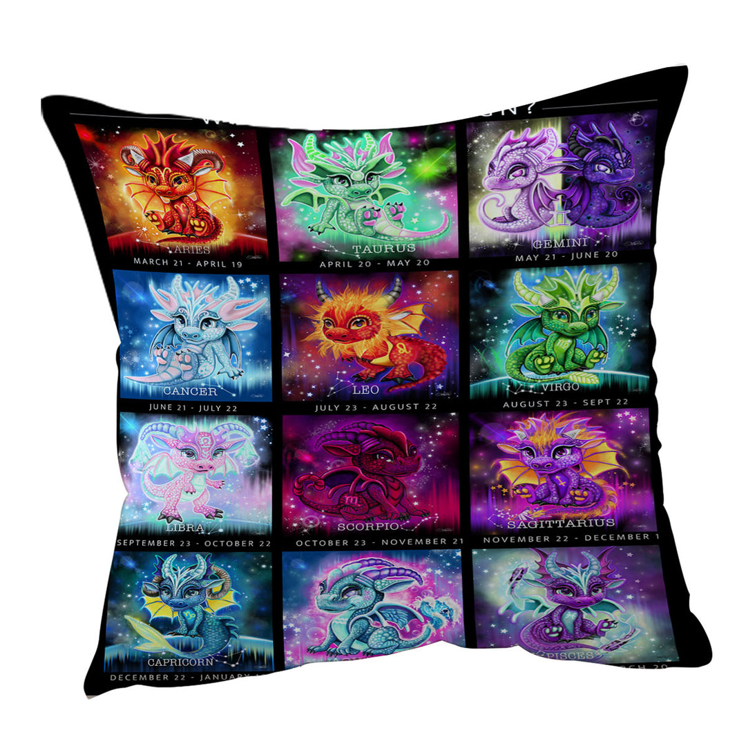 Multi Colored Throw Pillows and Cushions The Zodiacs Lil Dragons