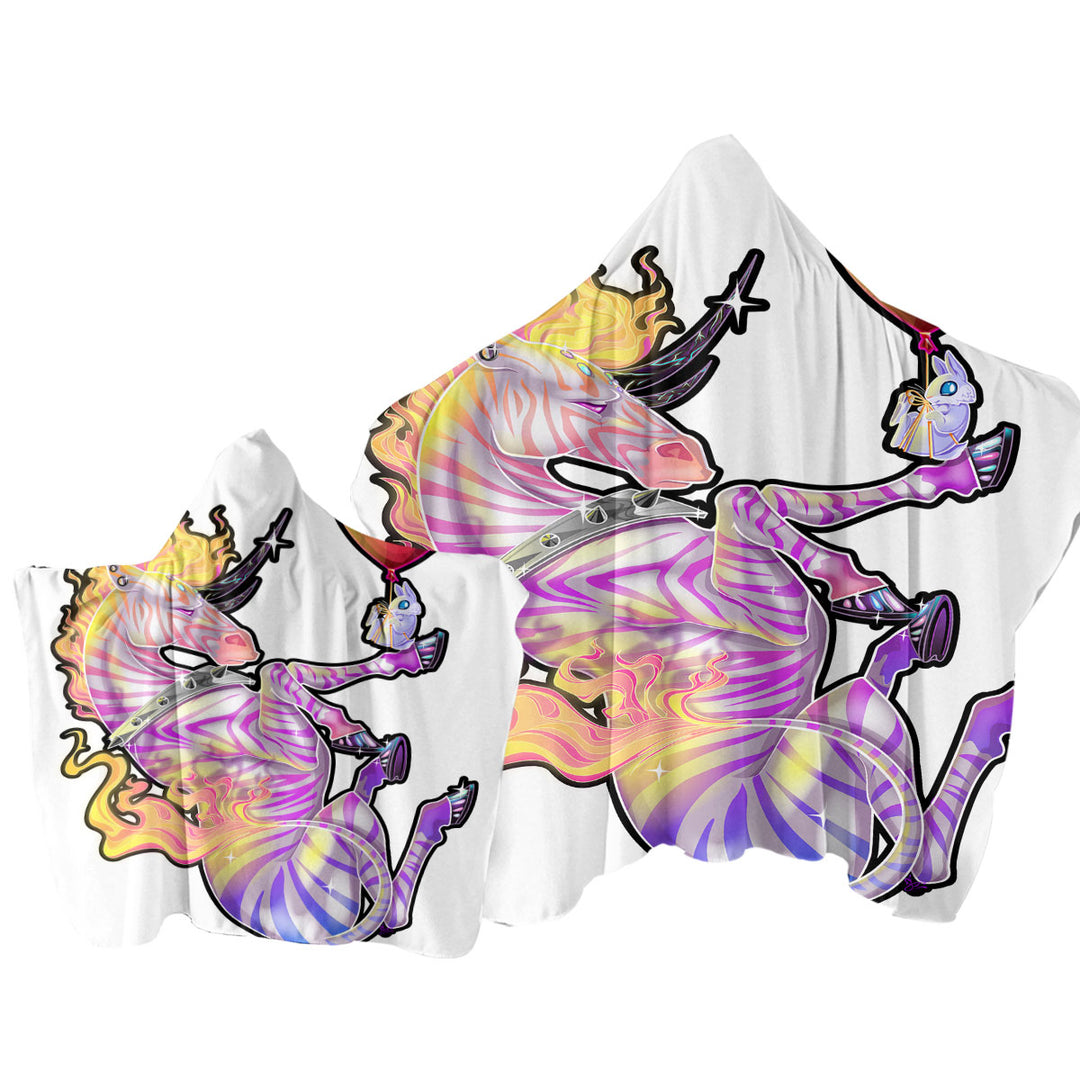 Multi Colored Unicorn Zebra and Bunny Hooded Beach Towel