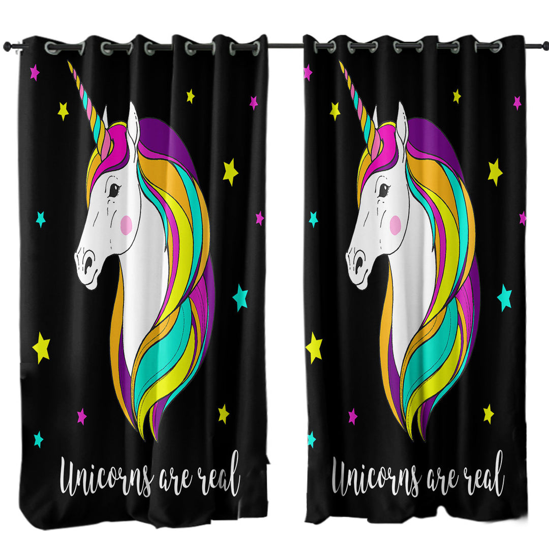 Multi Colored Unicorn and Stars Curtains for Bedroom