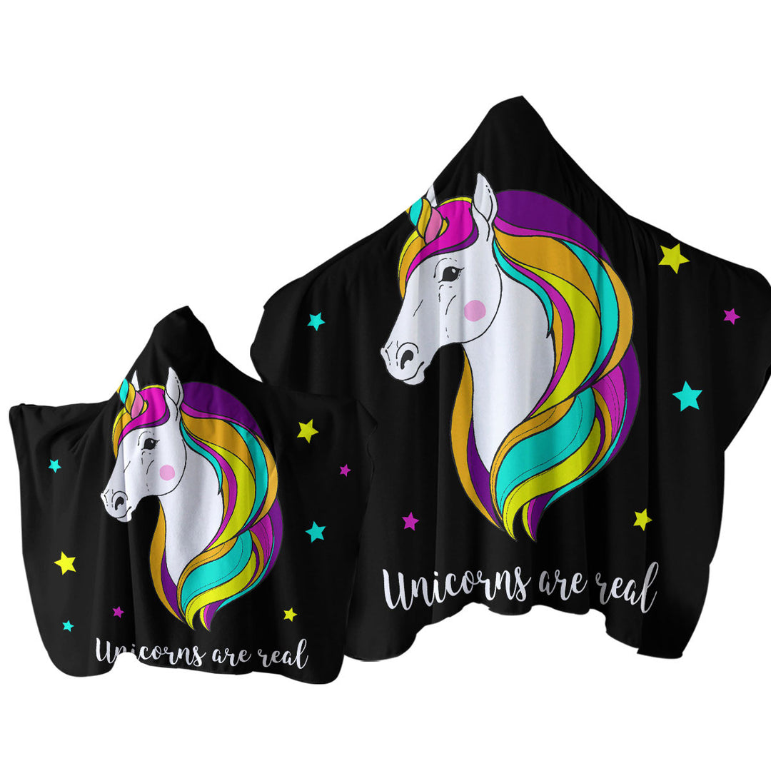 Multi Colored Unicorn and Stars Hooded Beach Towel