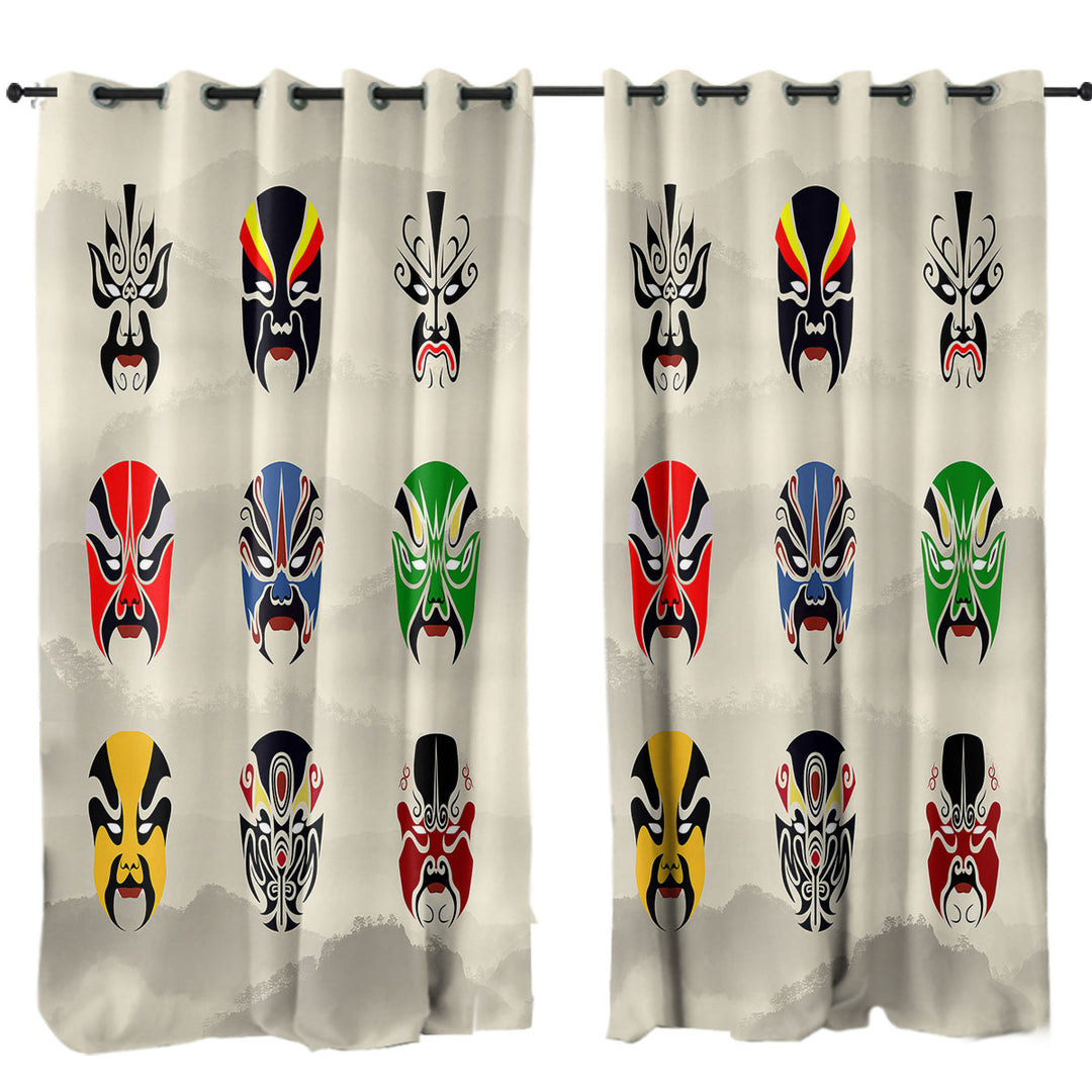Multi Colored Warrior Masks Drapes for Living Room