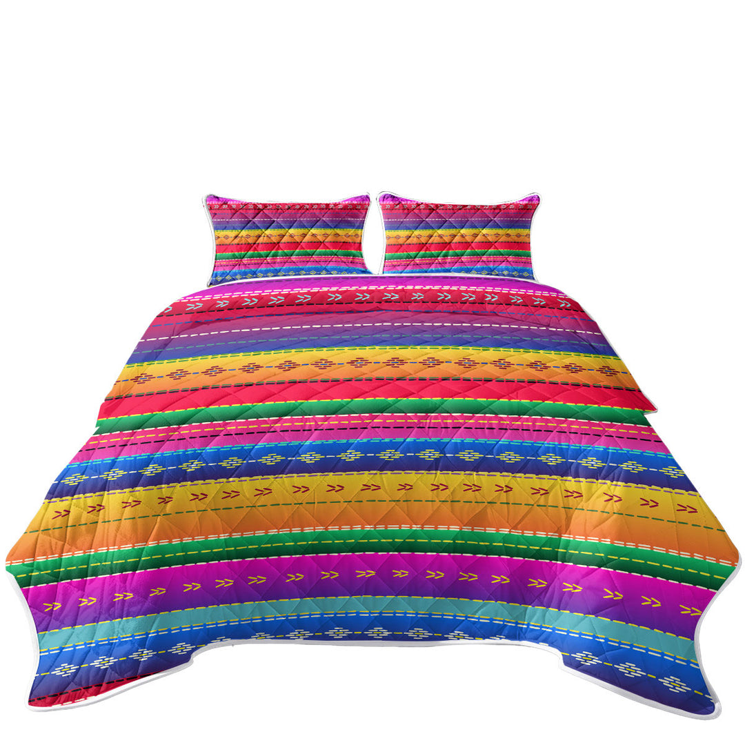 Multi Colored pictograms and Stripes Coverlet