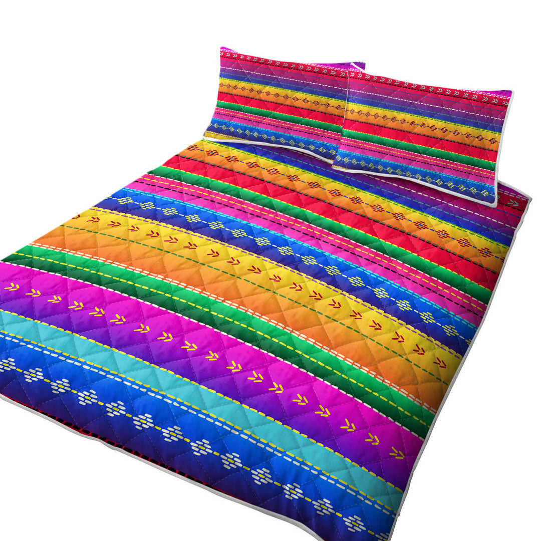 Multi Colored pictograms and Stripes Quilts