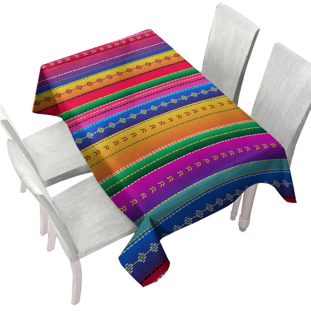 Multi Colored pictograms and Stripes Tablecloths