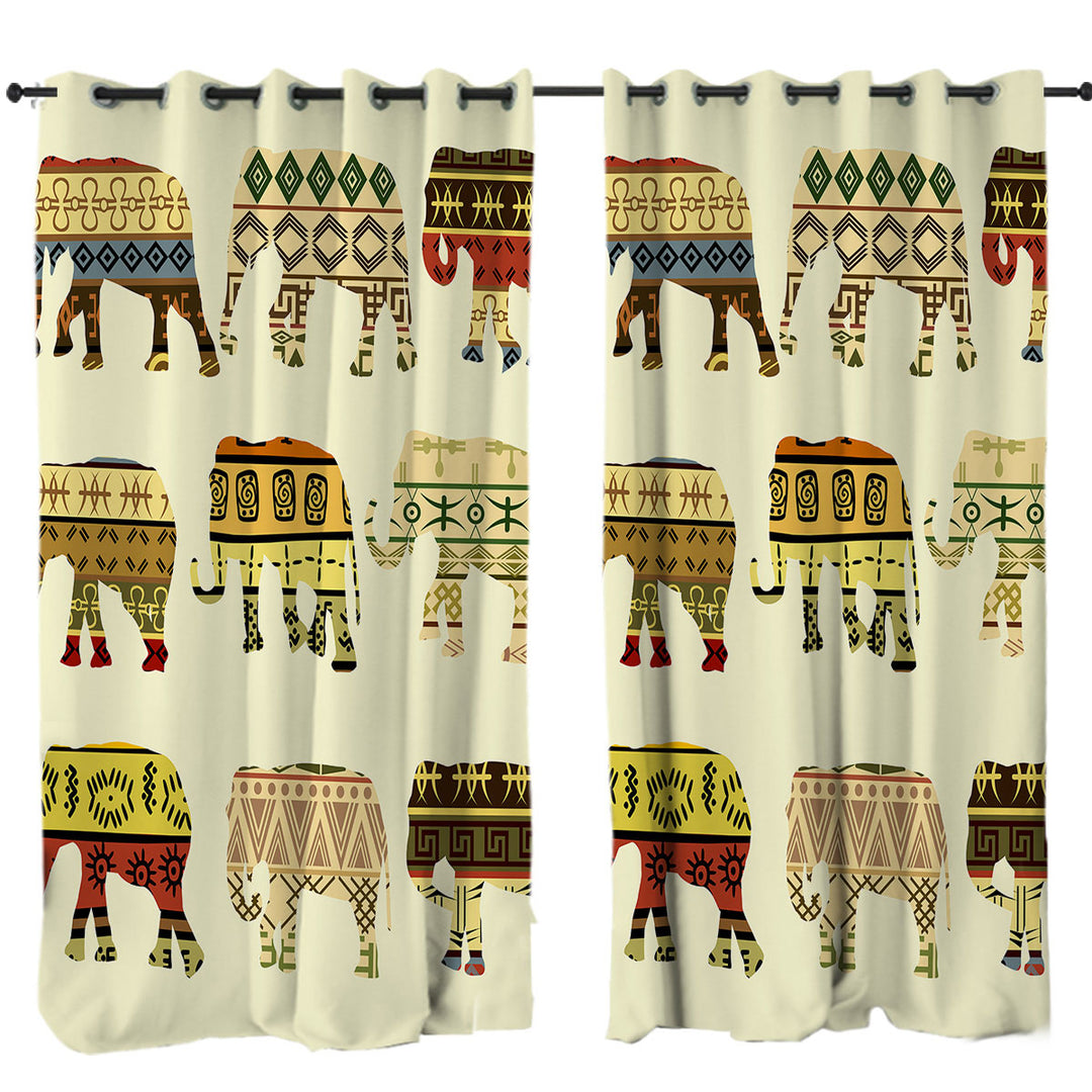Multi Patterns Elephants Eyelet Curtains
