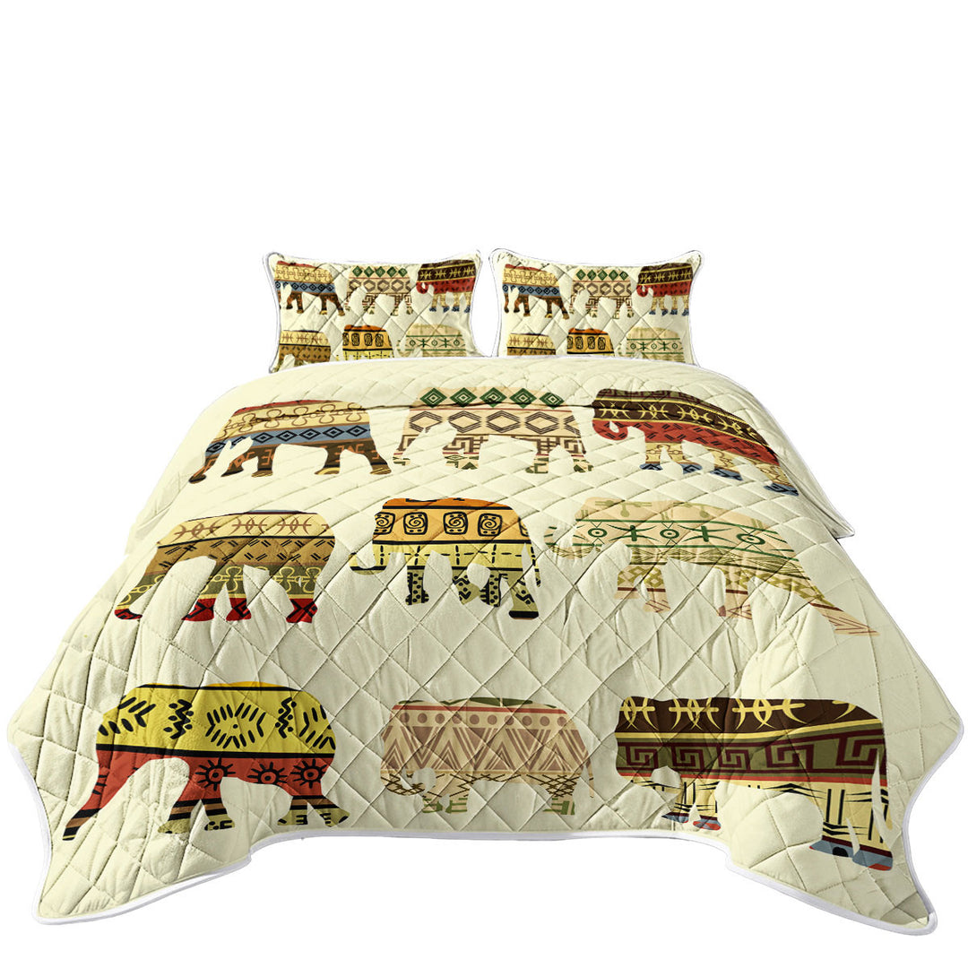 Multi Patterns Elephants King Size Quilt Sets