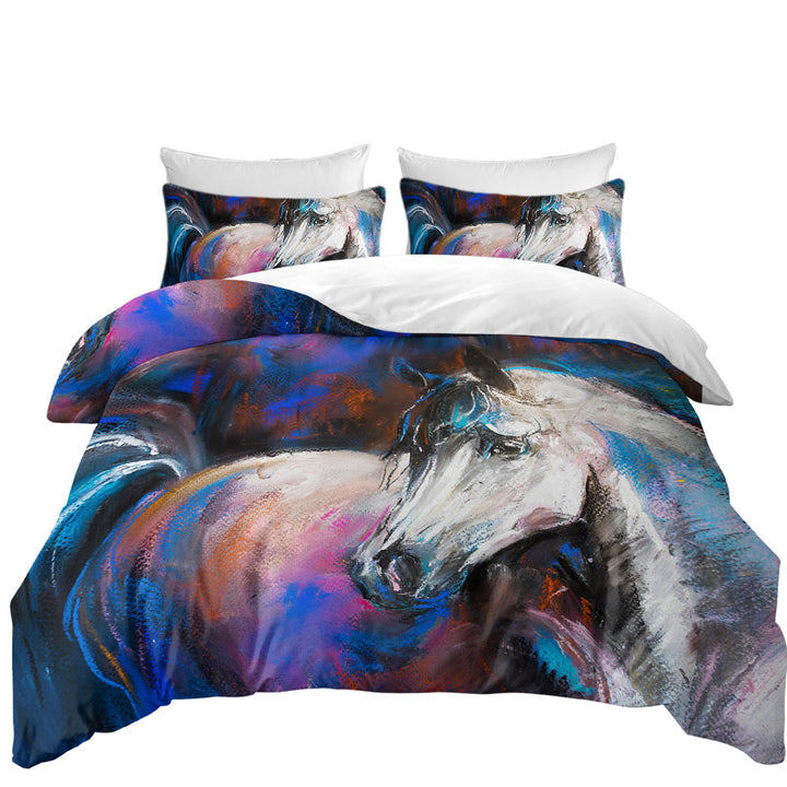 Multi colored Painted Horse Duvet Cover set