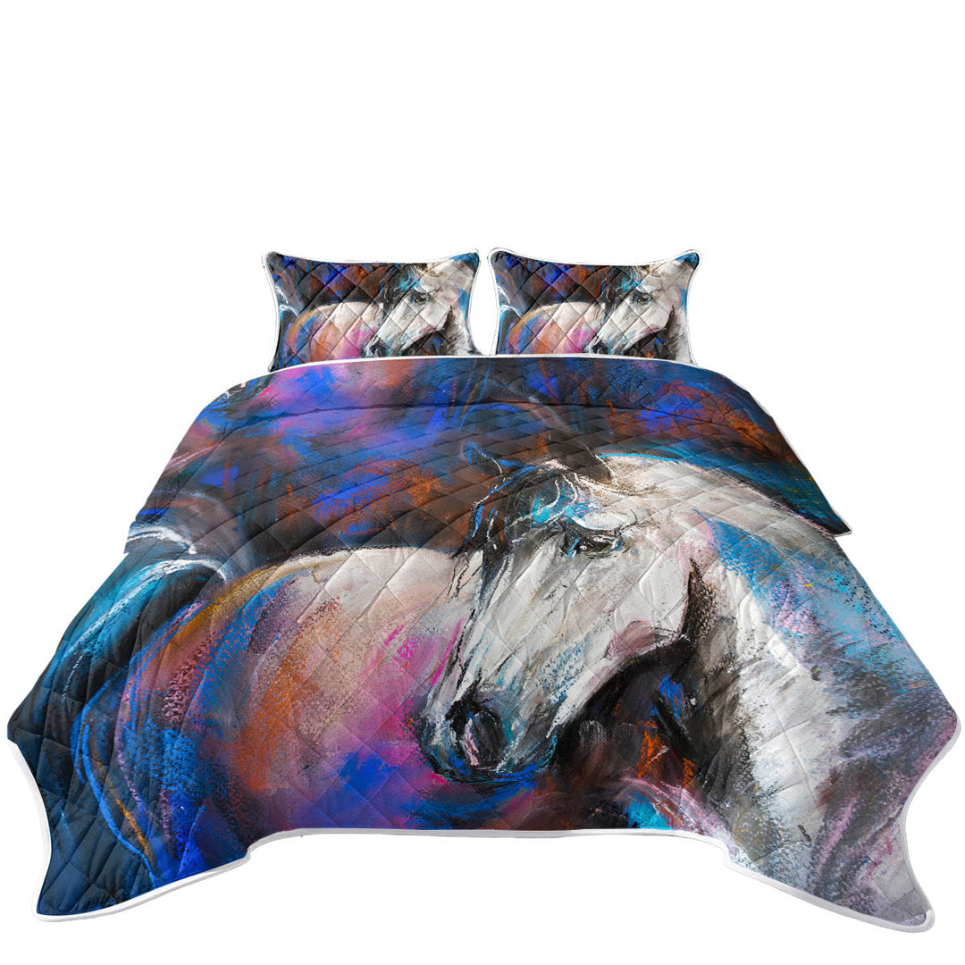 Multi colored Painted Horse King Size Quilt Sets