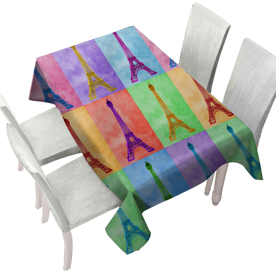 Multicolored Eiffel Tower Panel Custom table cloth