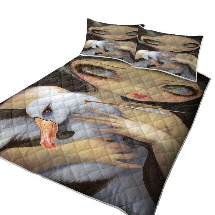 My Albatross Sad Art Painting Girl and Albatross California King Quilt Sets