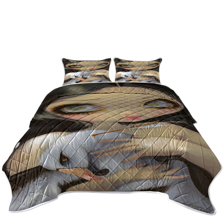 My Albatross Sad Art Painting Girl and Albatross King Size Quilt Sets