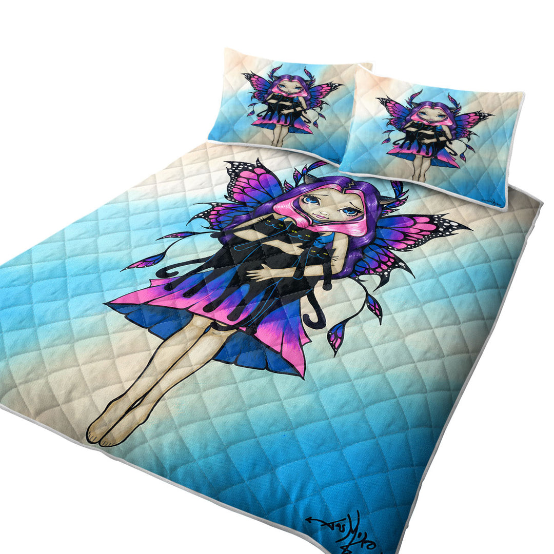 My Three Kitties Cute Fairy with Her Black Cats Quilts