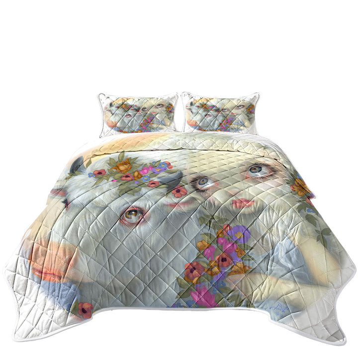 Mythology Art Zeus and Europa Floral Girl and Bull King Size Quilt
