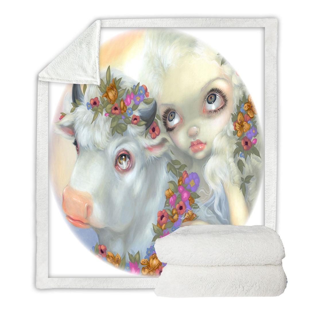 Mythology Sherpa Blanket Art Zeus and Europa Floral Girl and Bull