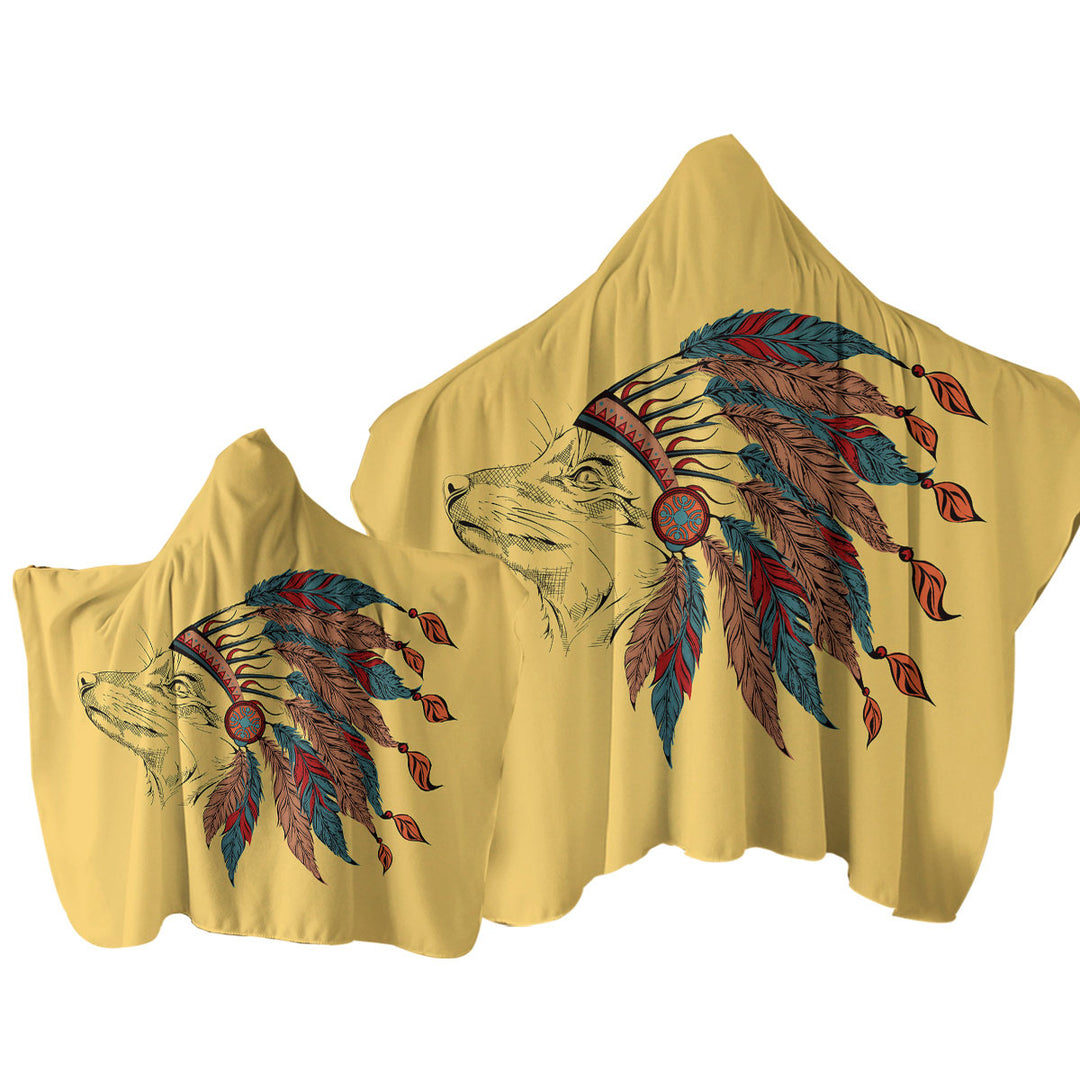 Native American Chief Fox Hooded Beach Towel
