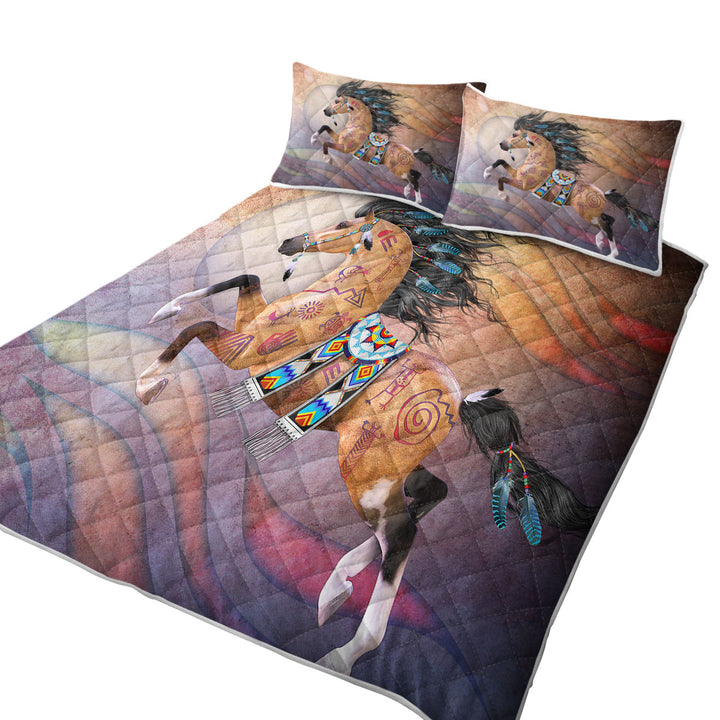 Native American Horse with Native Art California King Quilt Sets