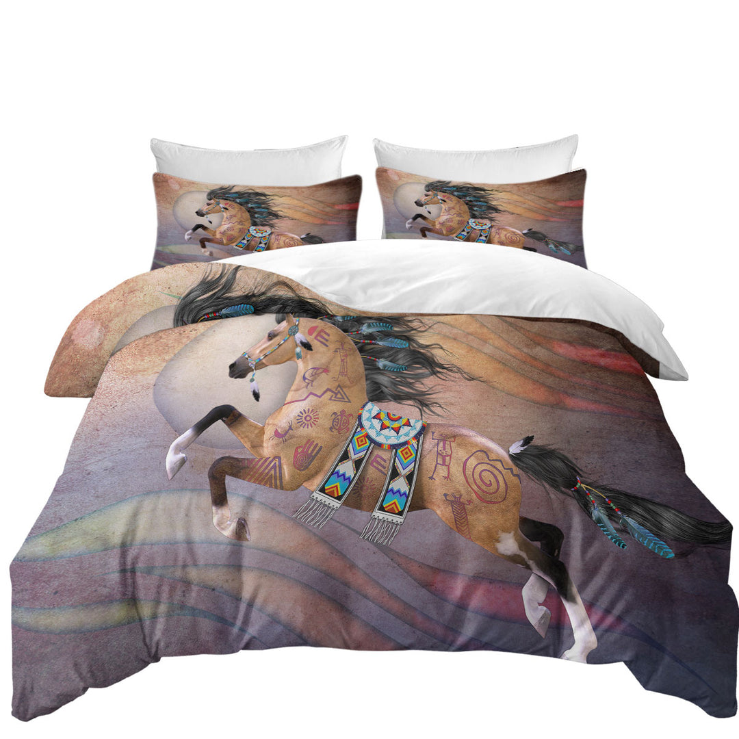 Native American Horse with Native Art King Size Duvet Cover