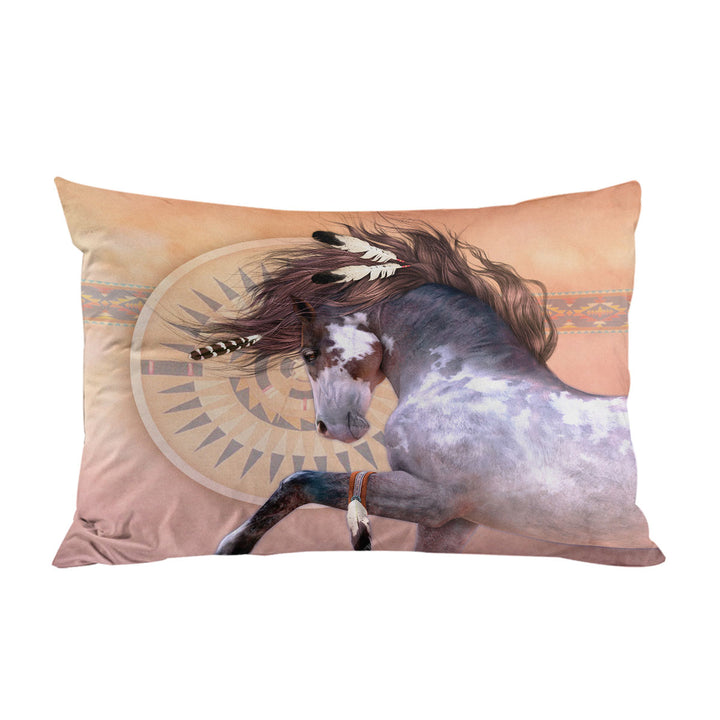 Native American Spirit White Black Pinto Horse King Pillow Cases
