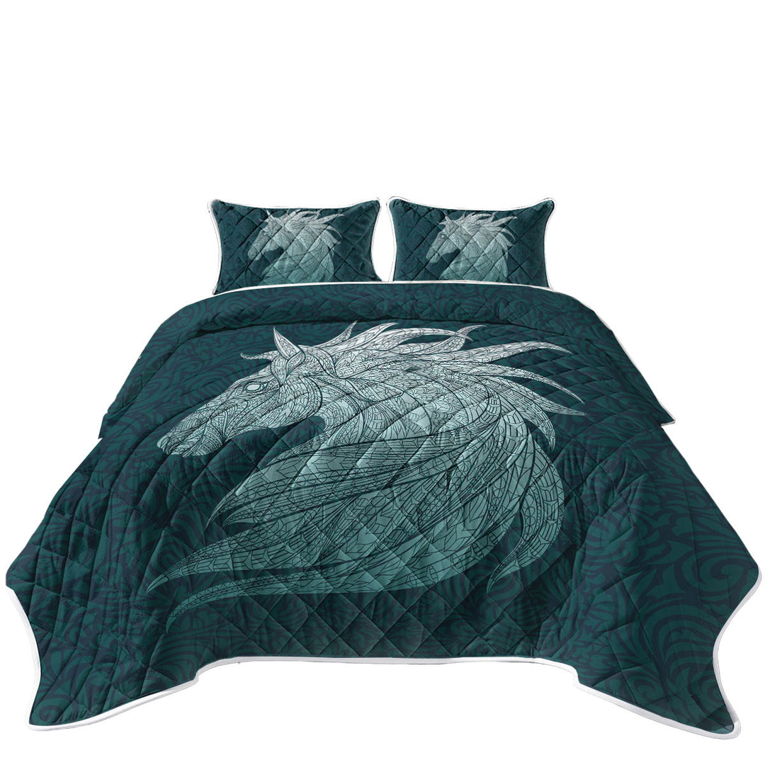 Native Elements Blue Horse Head King Size Bedspreads