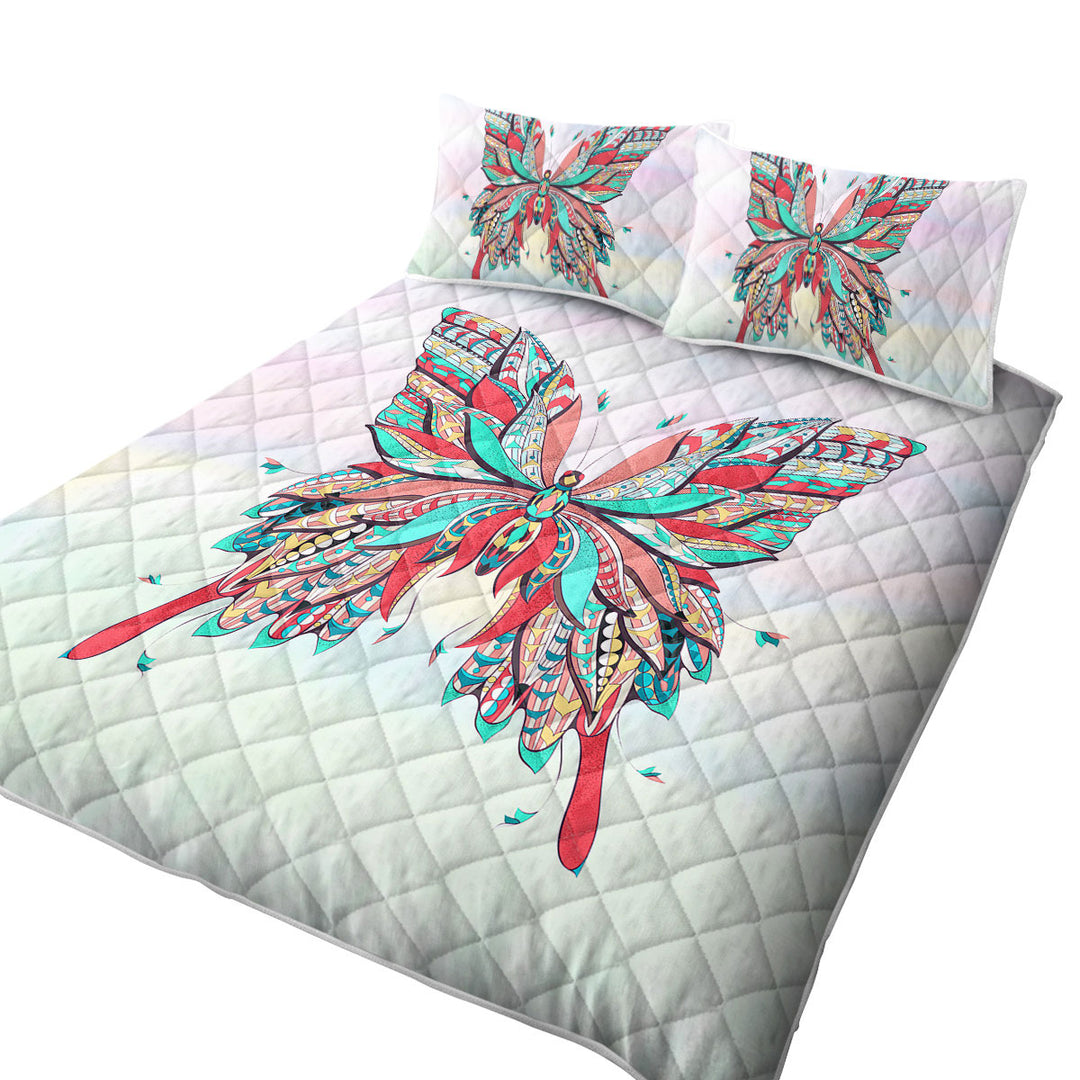 Native Multi Colored Butterfly King Size Quilt Sets