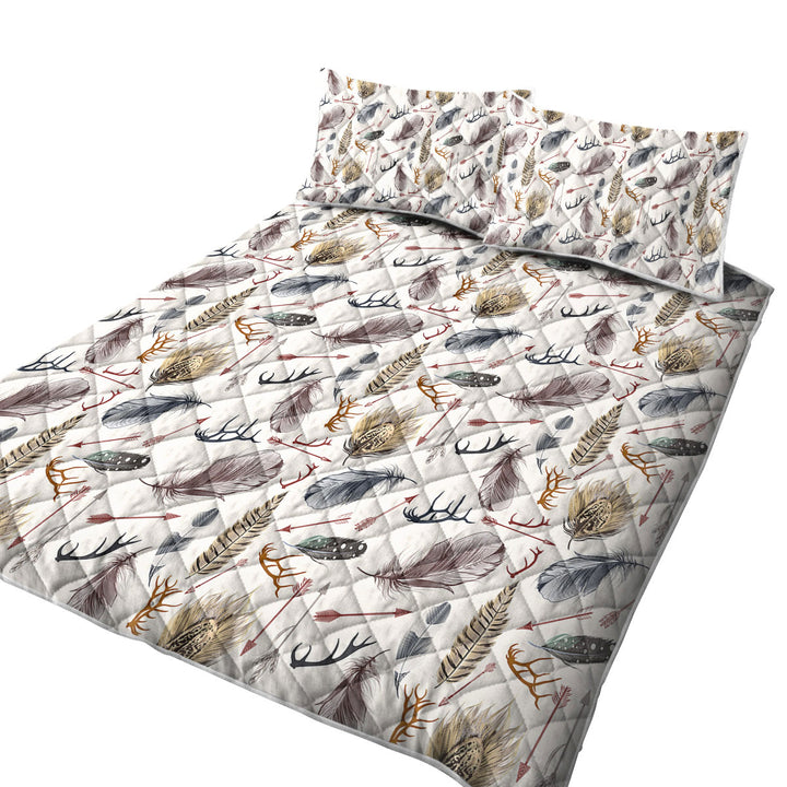 Native Pattern Deer Antlers Arrows and Feathers Coverlet