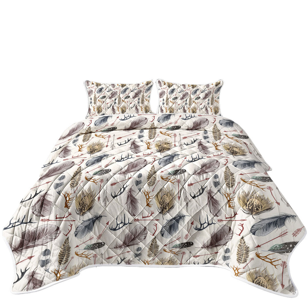Native Pattern Deer Antlers Arrows and Feathers Coverlets