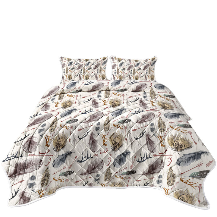 Native Pattern Deer Antlers Arrows and Feathers Coverlets