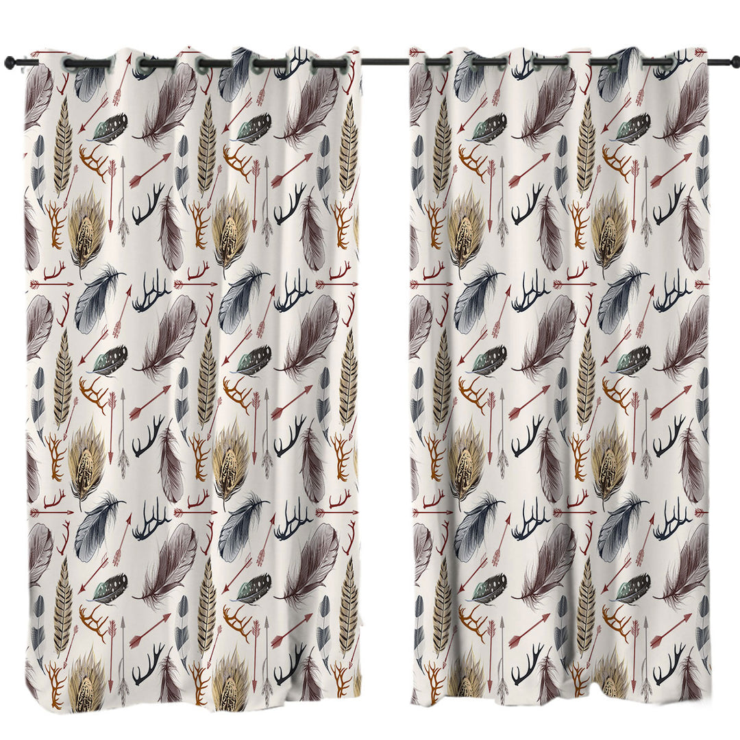 Native Pattern Deer Antlers Arrows and Feathers Drapery