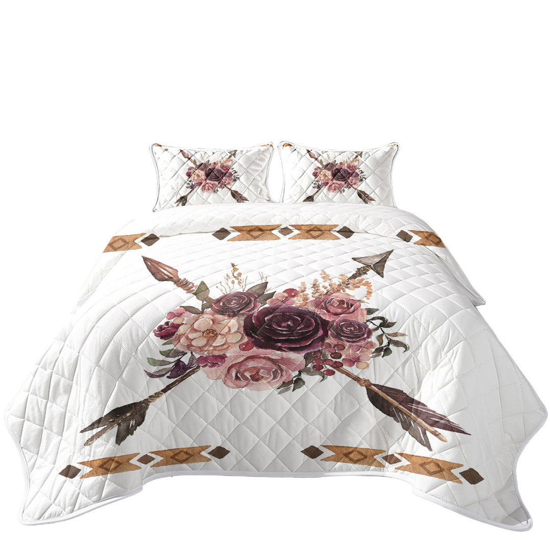 Native Purplish Flowers and Arrows Quilt