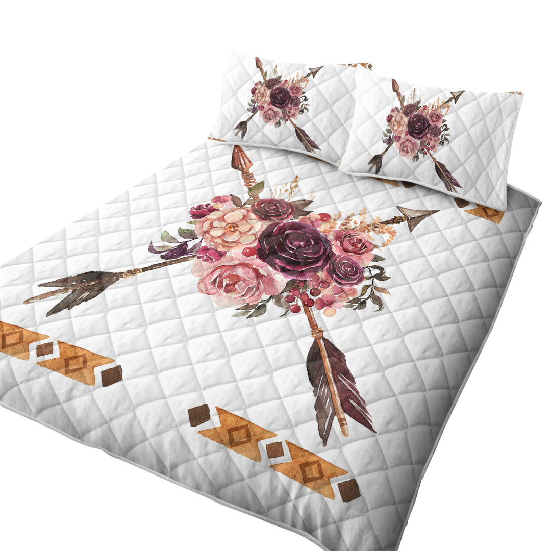 Native Purplish Flowers and Arrows Quilts