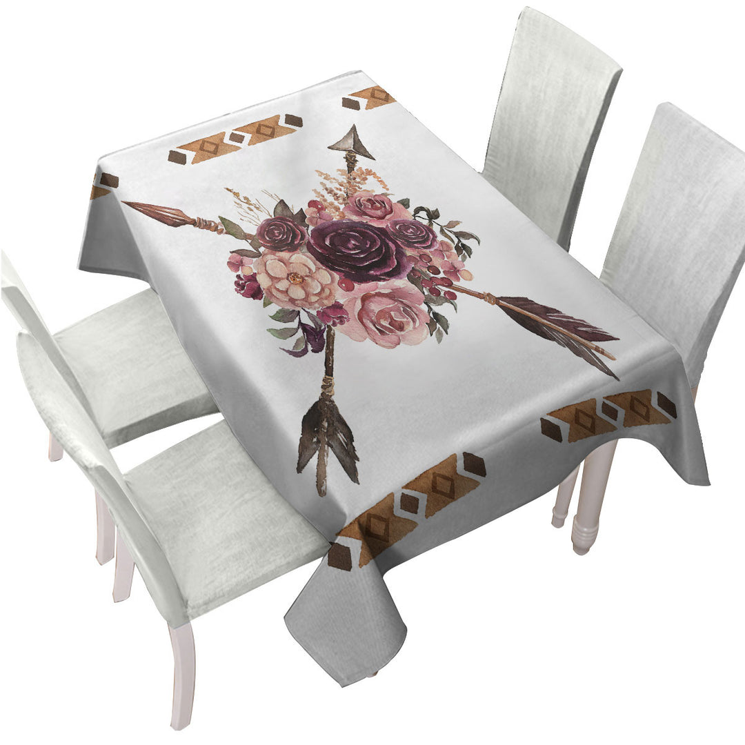 Native Purplish Flowers and Arrows Tablecloths