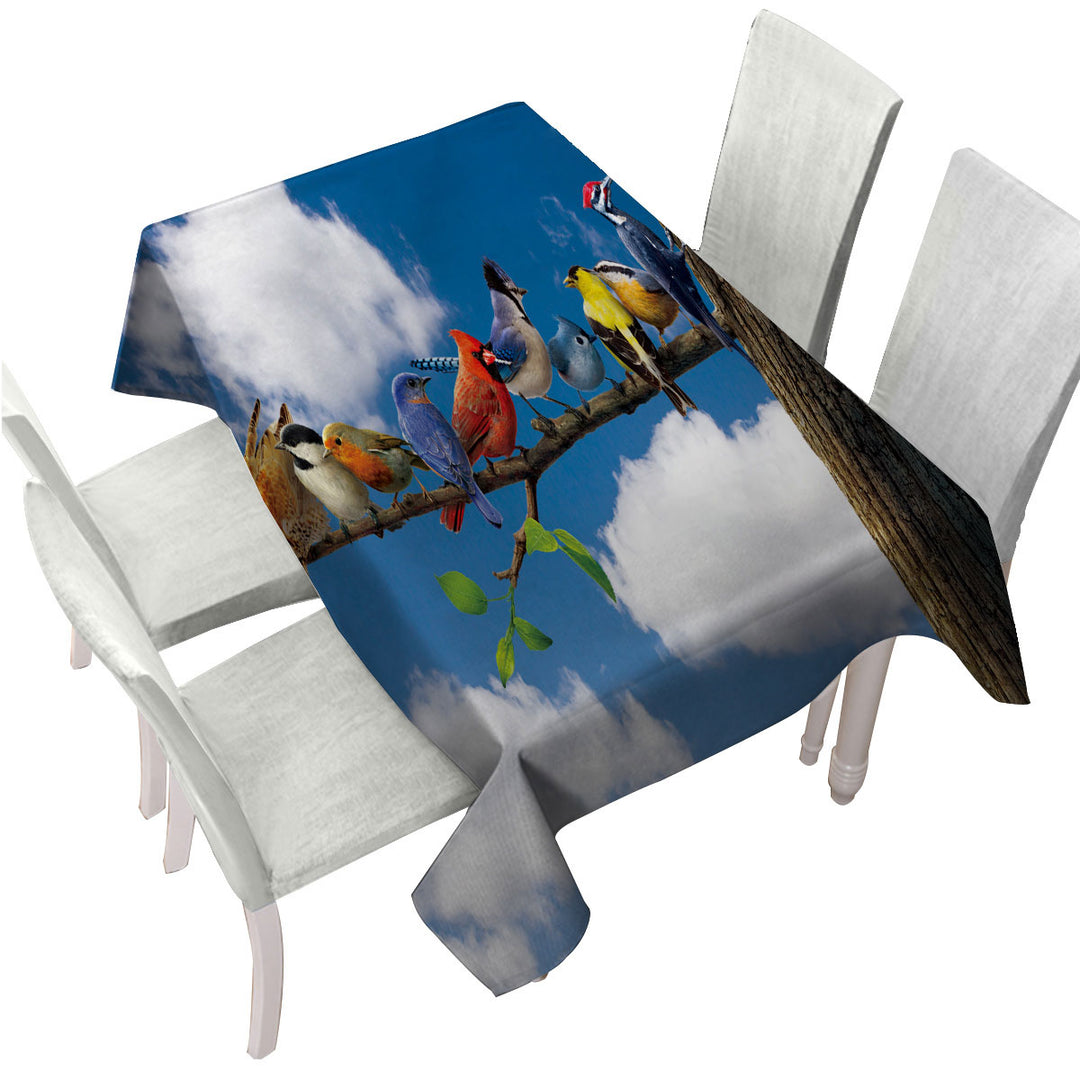 Nature Art Multi Colored Birds Tablecloth