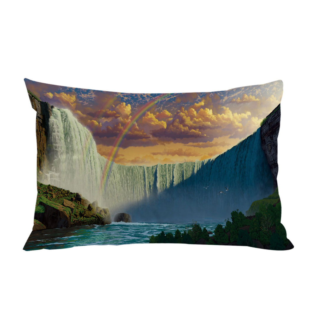 Nature Landscape Art Rainbow over the Niagara Falls King Pillow Cases