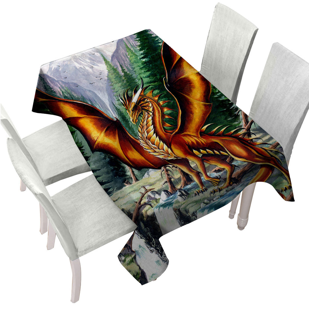 Nature Mountain Waterfall Forest Solaris Dragon Tablecloths