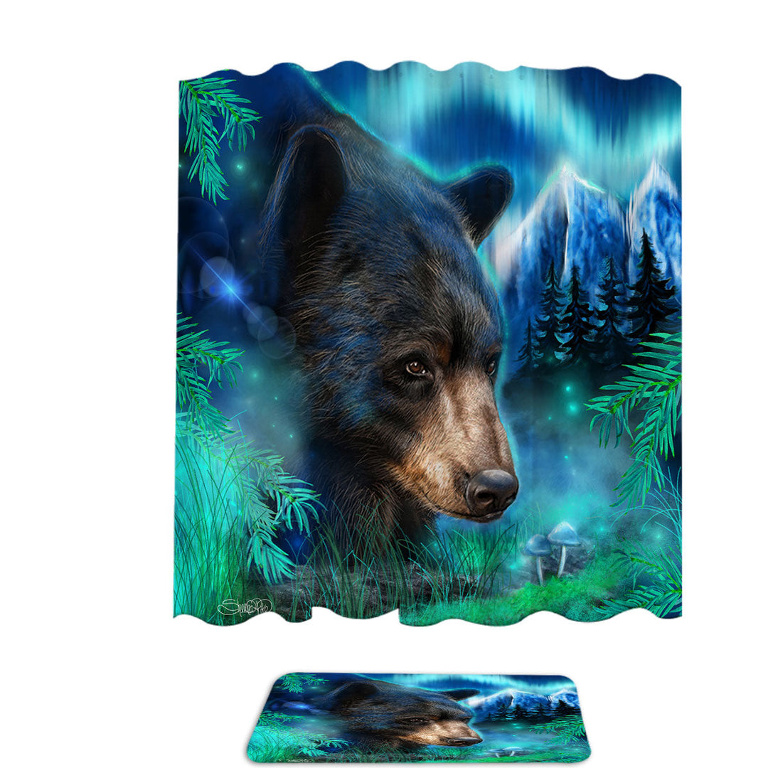 Nature Shower Curtain Art Northern Lights Black Bear