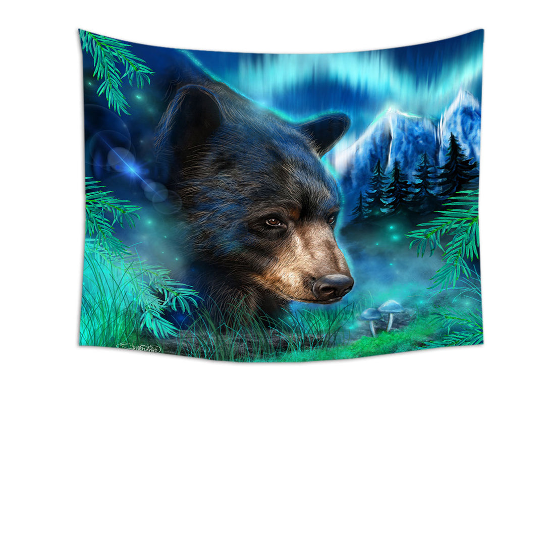Nature Tapestry Wall Decor Art Northern Lights Black Bear