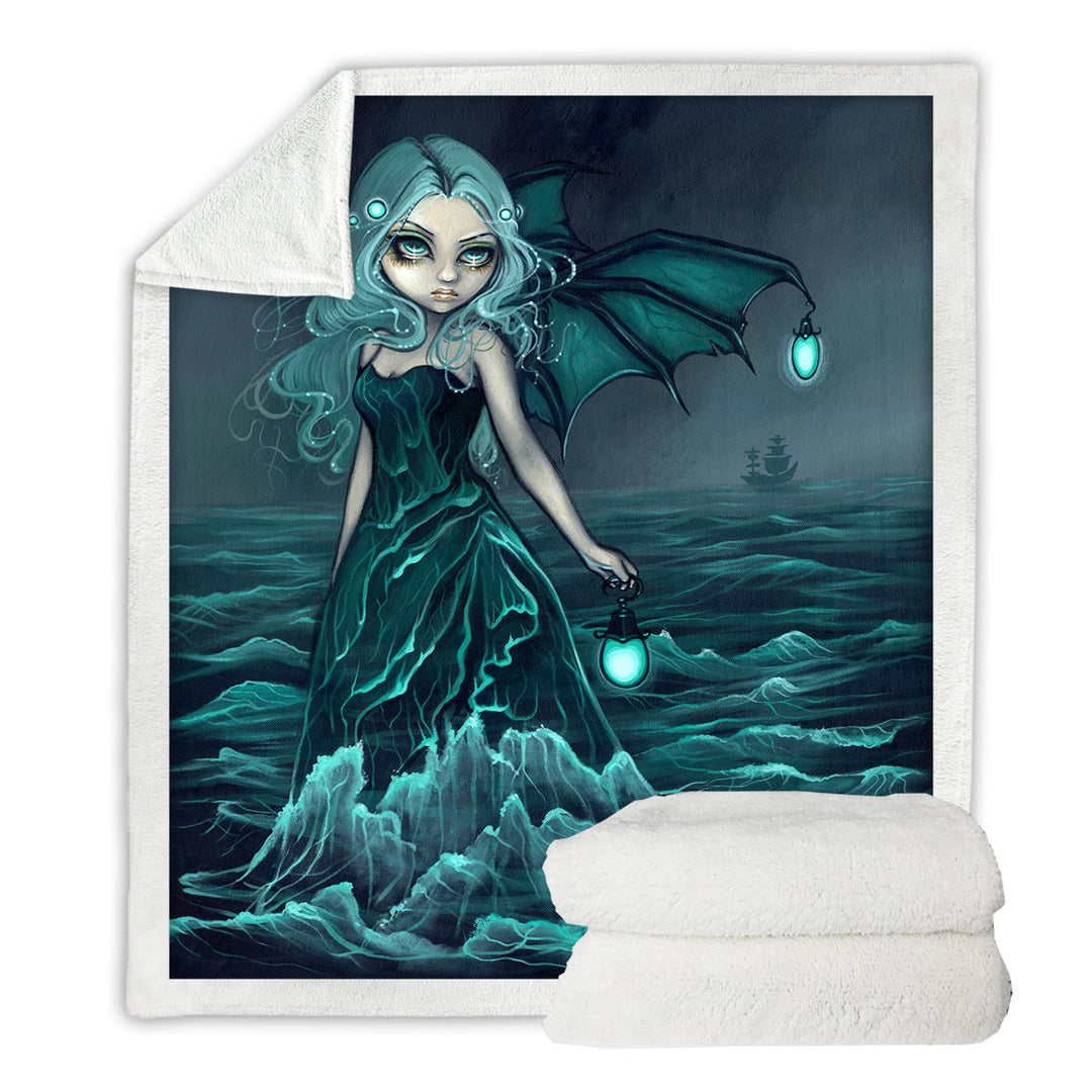 Nautical Fleece Blankets Fantasy Art Sea Beacon the Ocean Angel