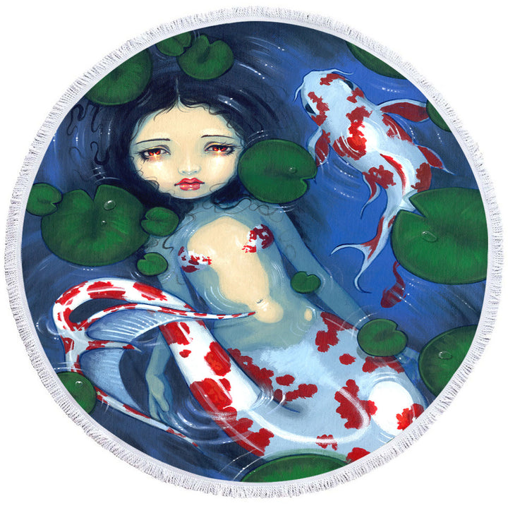 Nice Beach Towels with Japanese Garden Lily Pads and Koi Pond Mermaid