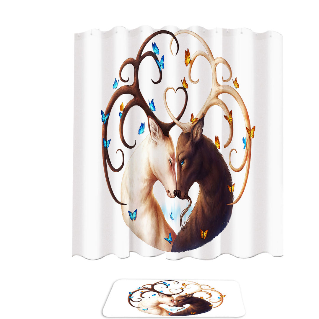 Nice Shower Curtains Circle of Life Butterflies and Yin Yang Deer