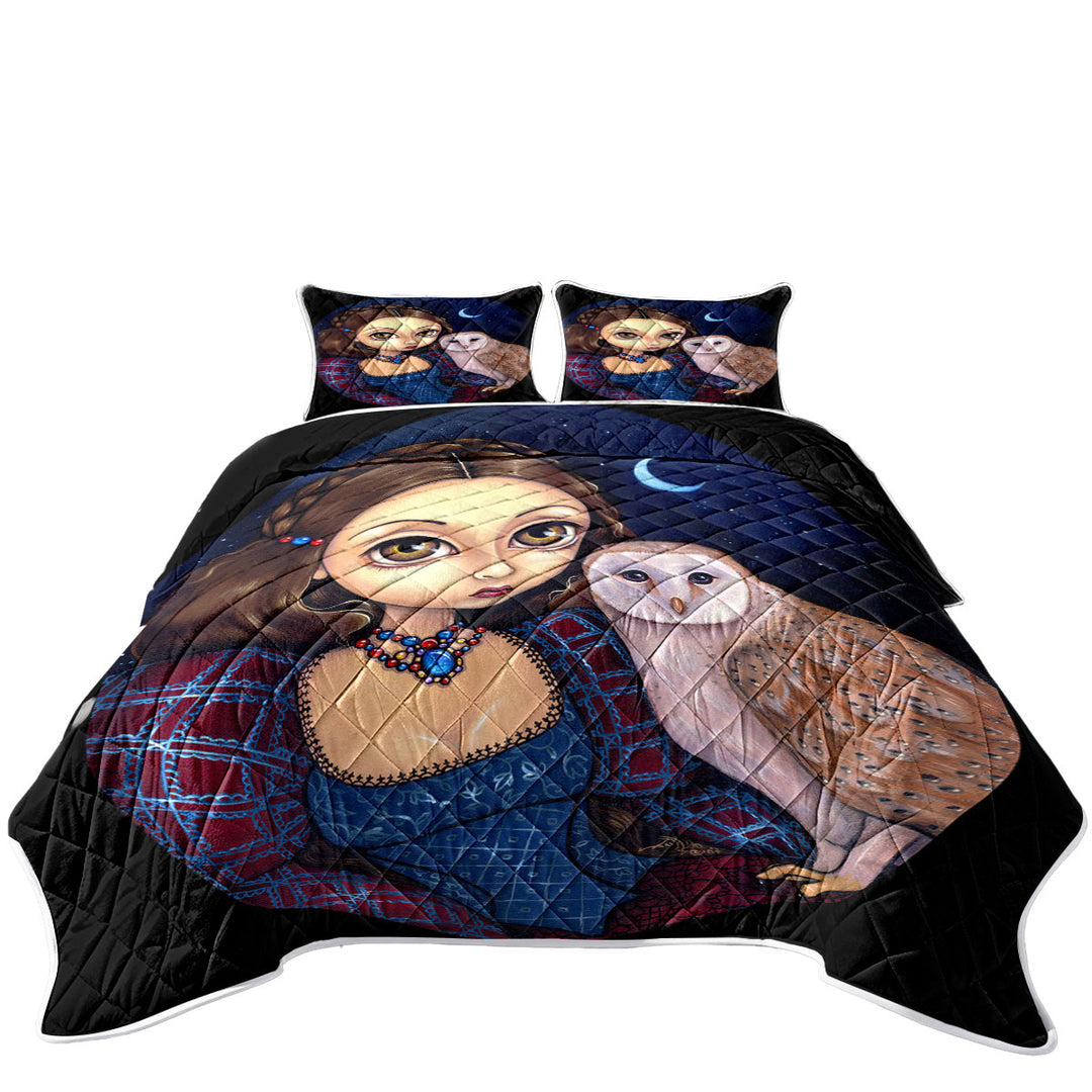 Night Sky Barn Owl Princess Coverlet