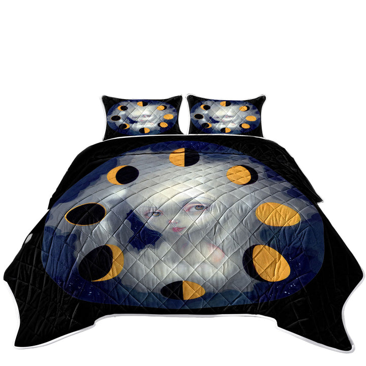 Night Sky Moon Phases Girl Coverlet