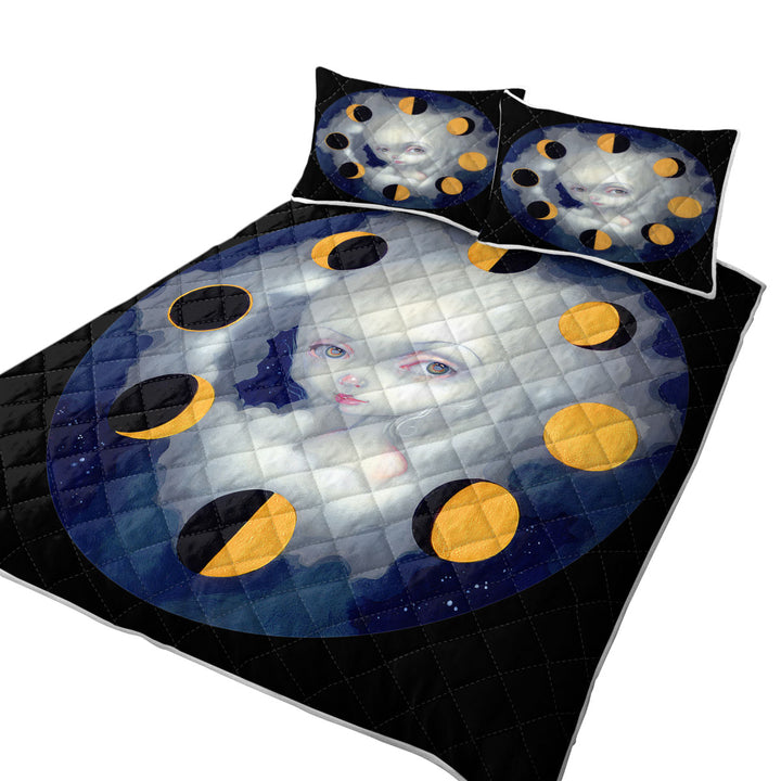 Night Sky Moon Phases Girl Coverlets