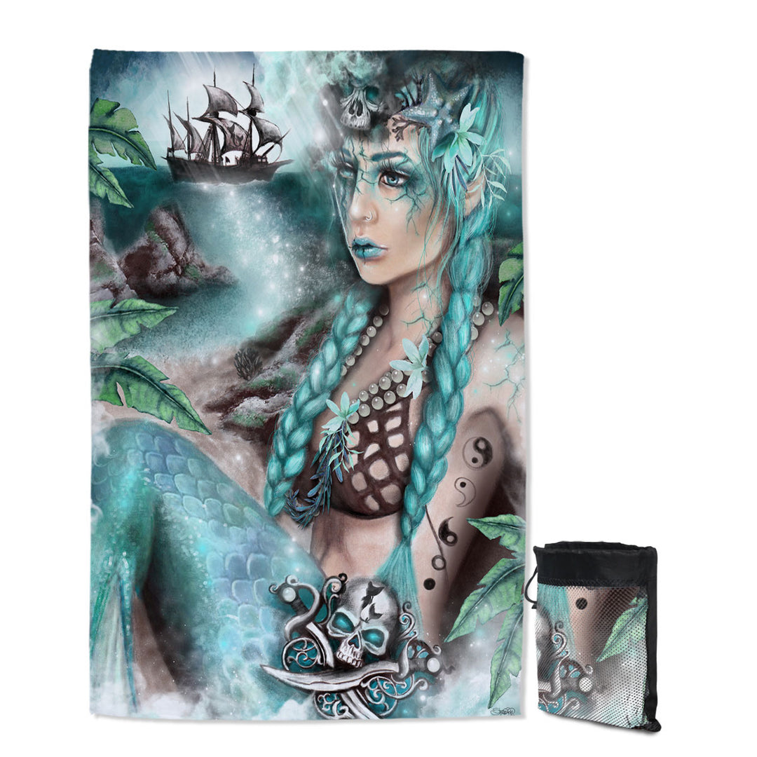 Nightshade Fantasy Art Pirate Ship and Mermaid Quick Dry Beach Towel for Travel