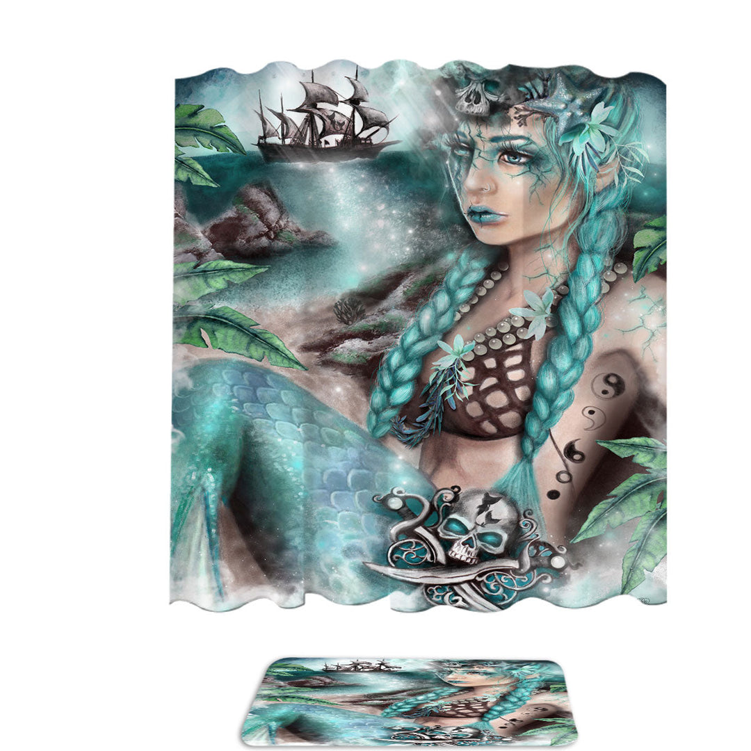 Nightshade Fantasy Art Pirate Ship and Mermaid Shower Curtains
