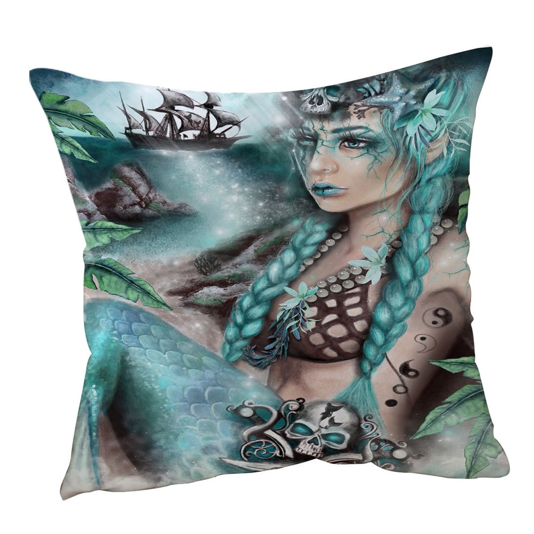 Nightshade Fantasy Art Pirate Ship and Mermaid Throw Pillows