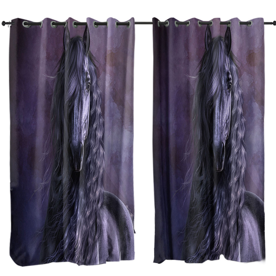 Noble Horse the Black Shadow Horses Art Drapes and Curtains