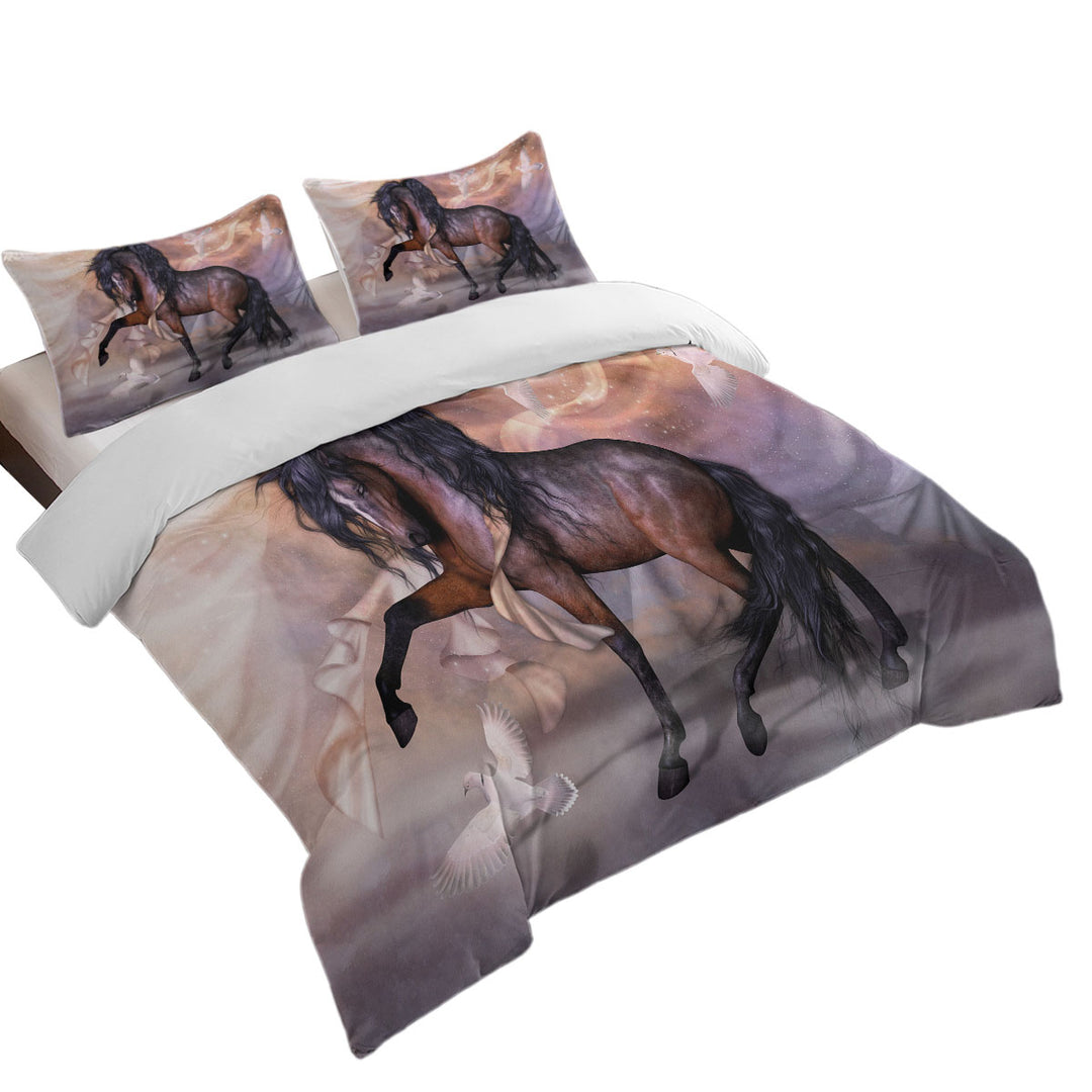 Noble and Graceful Brown Horse and Doves Duvet Covers