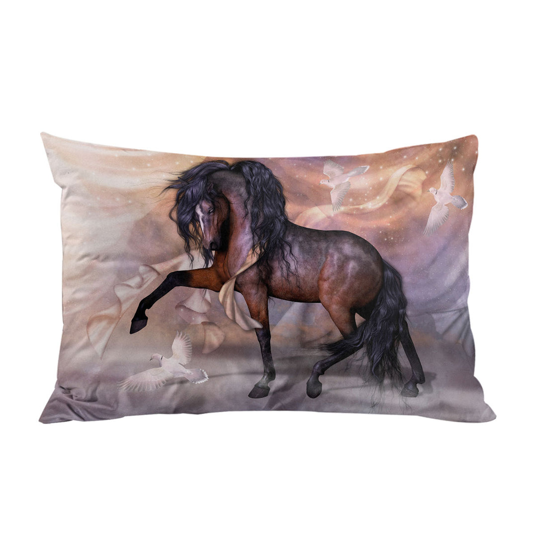 Noble and Graceful Brown Horse and Doves Pillow Cases