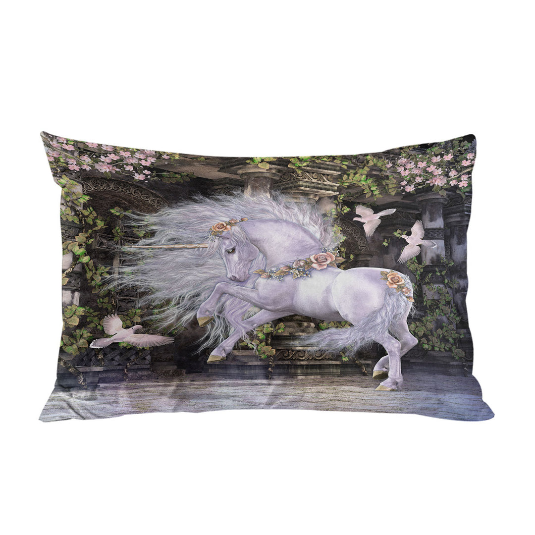 Noble and Graceful White Horse and Doves Pillow Case Covers
