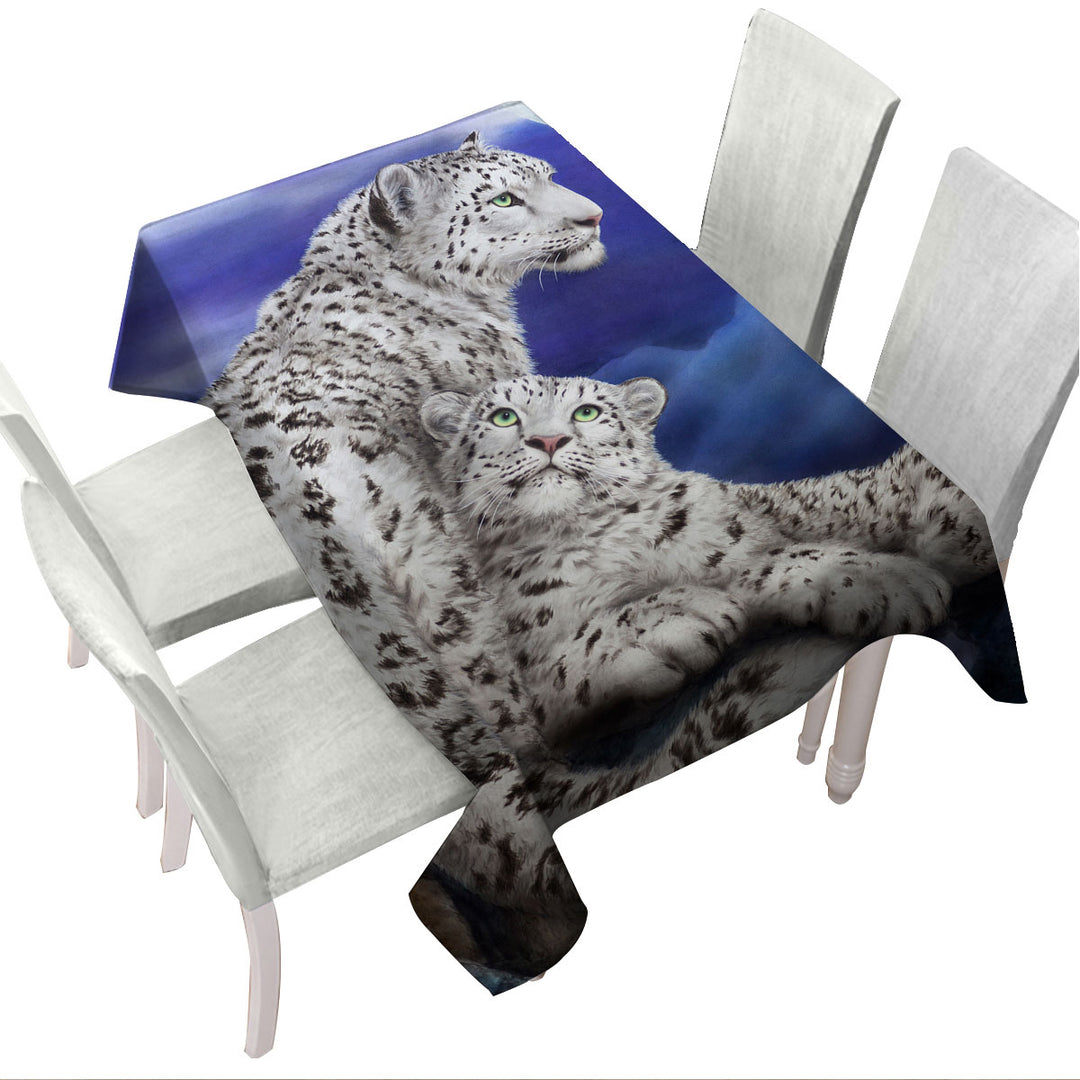 Nocturne Two White Leopards Under the Moon Custom tablecloths